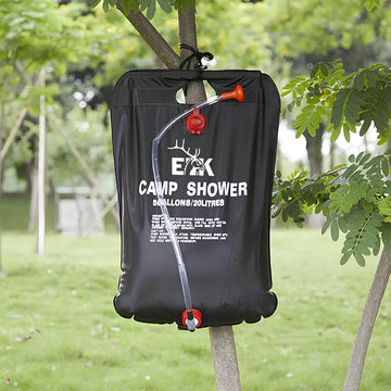 ELK Solar Heated Portable Shower Bag with Removable Hose - Ideal for Camping, Hiking, and Travel - 5 Gallon Capacity for Multiple Showers