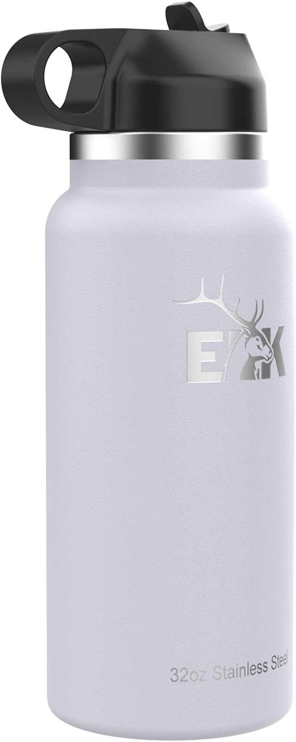 ELK Insulated Water Bottle with Wide Mouth Straw Lid - Double Wall Stainless Steel, Dishwasher Safe - Keep Drinks Cold or Hot for Hours - BPA-Free & Phthalate-Free Hydration (Fog, 32 Oz)