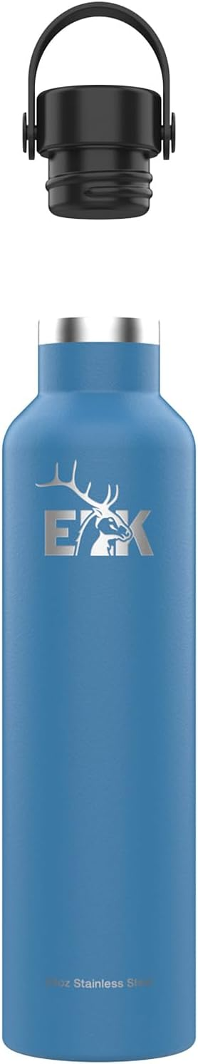 ELK Insulated Water Bottle with Wide Mouth Straw Lid - Double Wall Stainless Steel, Dishwasher Safe - Keep Drinks Cold or Hot for Hours - BPA-Free & Phthalate-Free Hydration (Fog, 32 Oz)