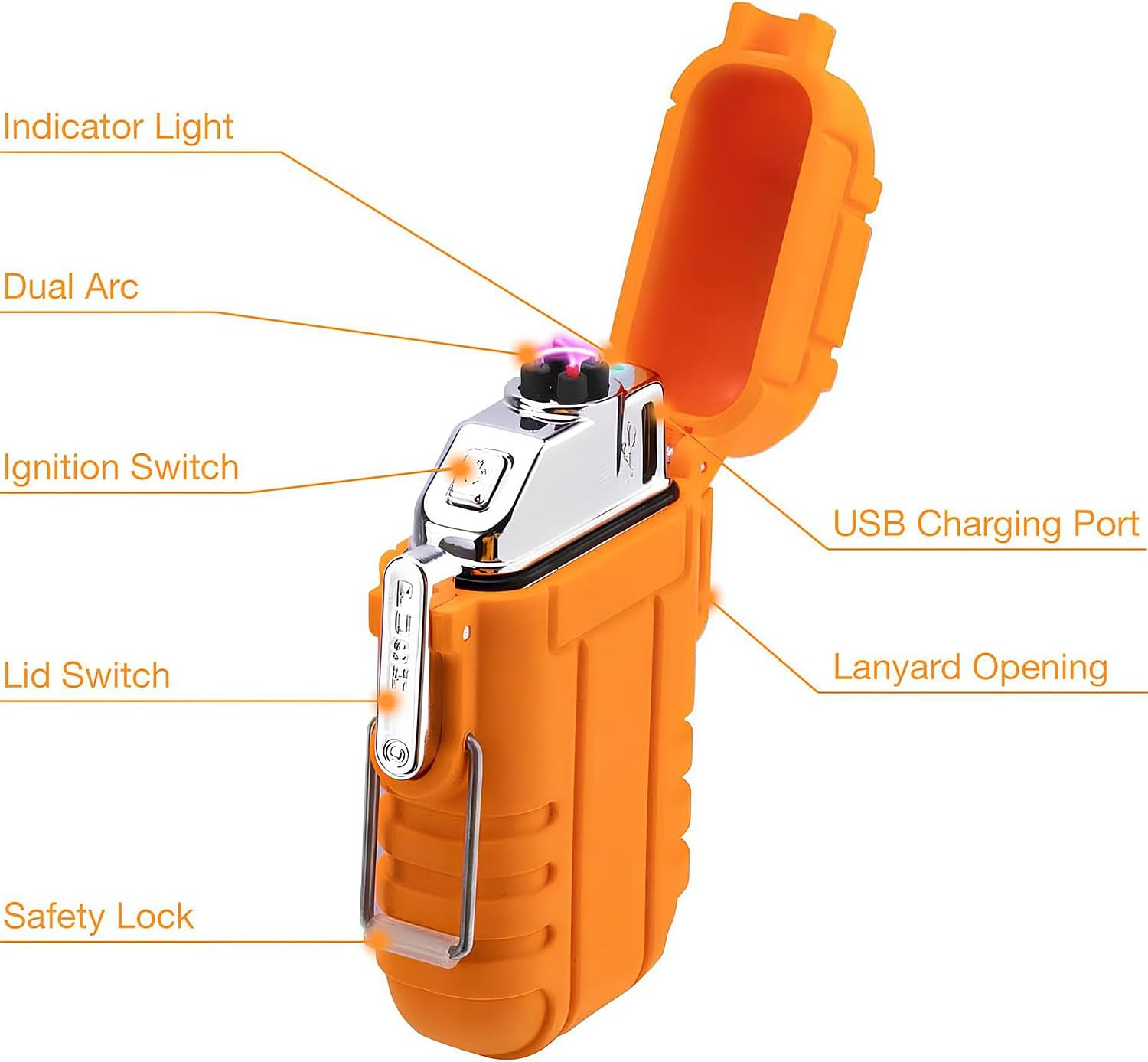 ELK USB Rechargeable Dual Arc Plasma Lighter - Waterproof, Windproof and Portable Electric Lighter with Emergency Whistle for Outdoor Adventures, Survival, Tactical and Camping