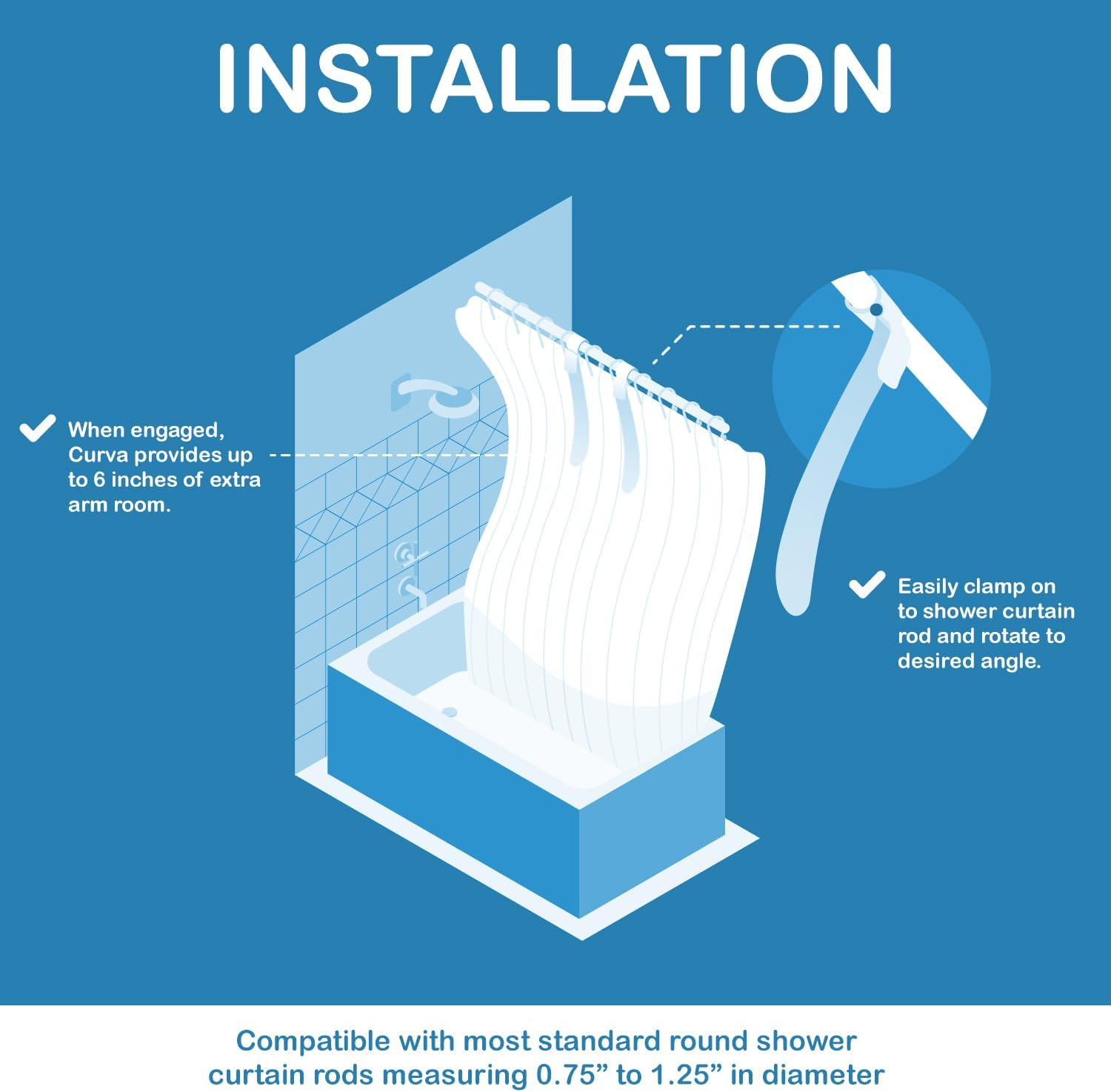  Curva Shower Expansion System - Maximize Your Bathroom Shower Area Quickly, Easily and Comfortably (2 Pack)