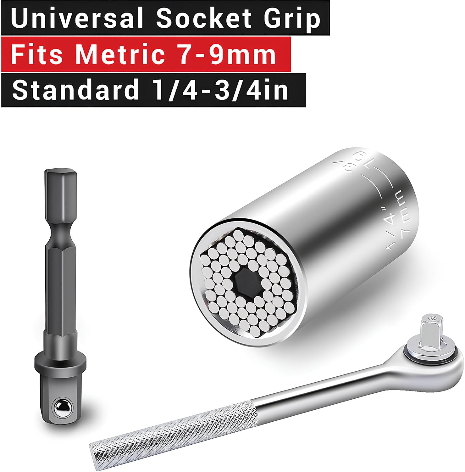 ELK Universal Socket Wrench Grip Tools (7-19mm) with Useful Multifunctional Power Drill Adapter - Gift for Men, Father/Dad, DIY Handyman, Husband, Boyfriend, Him, Women - 2pc Set