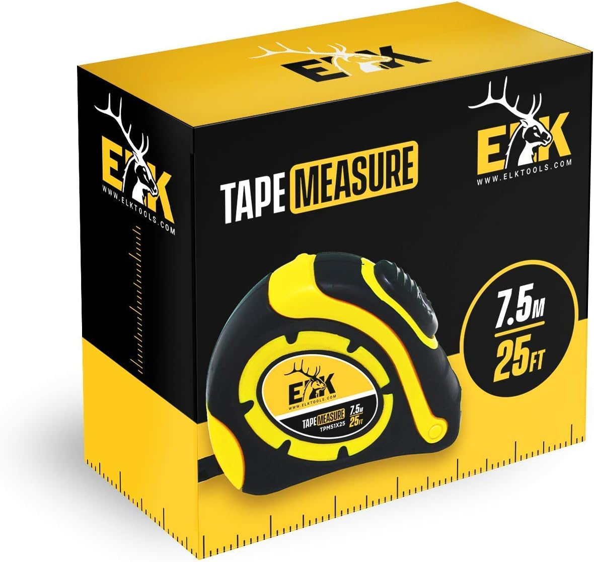 ELK Tape Measure Tool with Retractable Steel Blade, Belt Holder and Lanyard - Easy Measurements for the Professional Machinist, Engineer, Carpenters, Woodworking - Heavy Duty (1 in wide x 25 ft long)