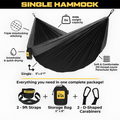 ELK Single Hammock with Tree Straps - Lightweight Parachute Nylon for Outdoor Adventures (Black/Gray, Single)