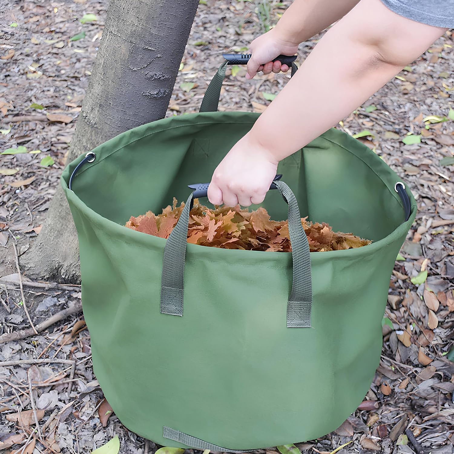 ELK 33-Gallon Non Self-Standing Multipurpose Garden Leaf Waste Bag - Durable Canvas for Yard Cleaning, Harvesting, and Storage - Heavy Duty with Rubber Handles and PVC Elastic Bone - 22" W x 18" H