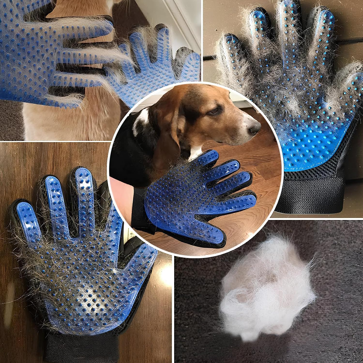 ELK Pet Hair Remover Glove for Gentle Grooming and Deshedding of Cats and Dogs - Soft Silicone Tips for Long and Short Fur - Adjustable Fit (Blue, Right-Hand Glove, 1 Pack)