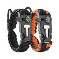 ELK Paracord Survival Bracelets - 2 Pack, Adjustable Size, Loud Whistle, Fire Starter - Ideal for Outdoor Enthusiasts, Hiking, Camping, Fishing, and Hunting (Black and Black+Orange)