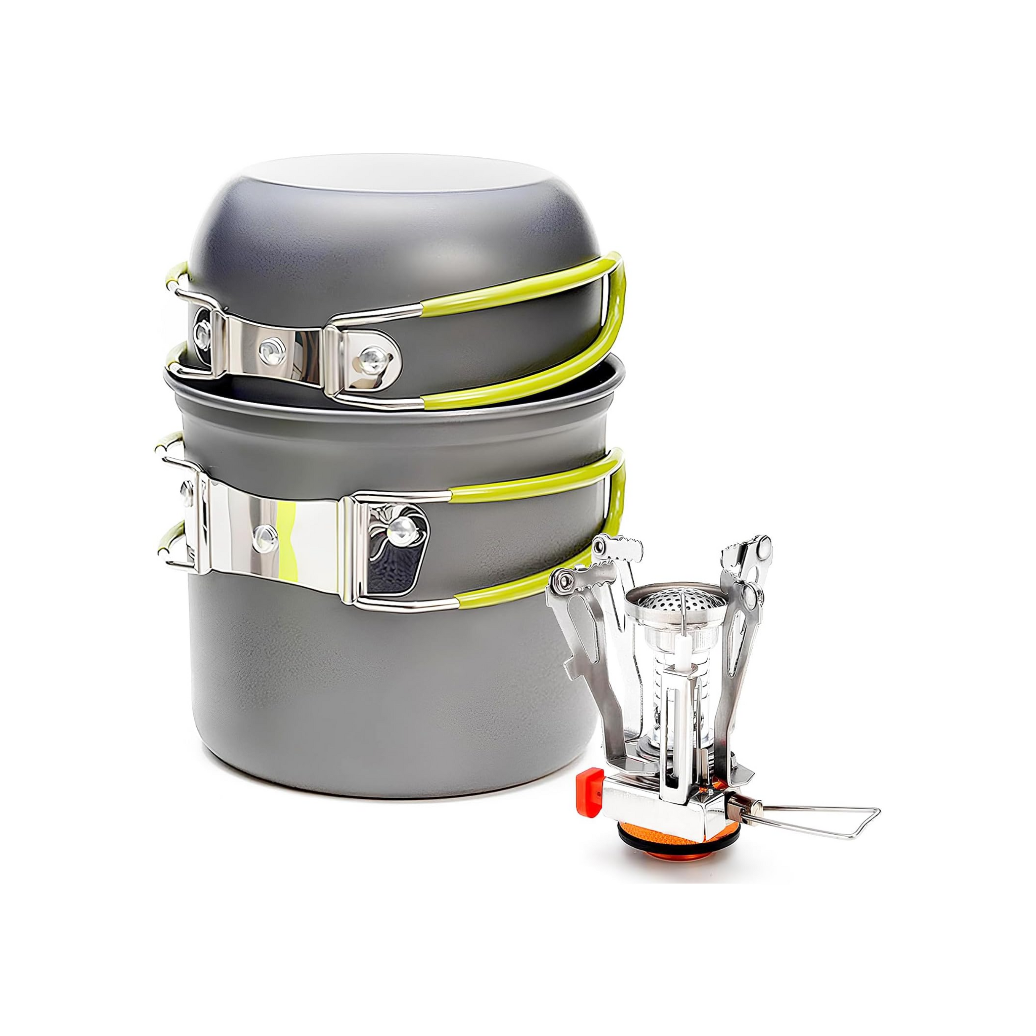 ELK Camping Cookware Stove Set - Compact, Lightweight and Portable Outdoor Cooking Kit with Non-Stick Pots - Stainless Steel Construction - Ideal for Camping, Hiking, Backpacking and Picnics